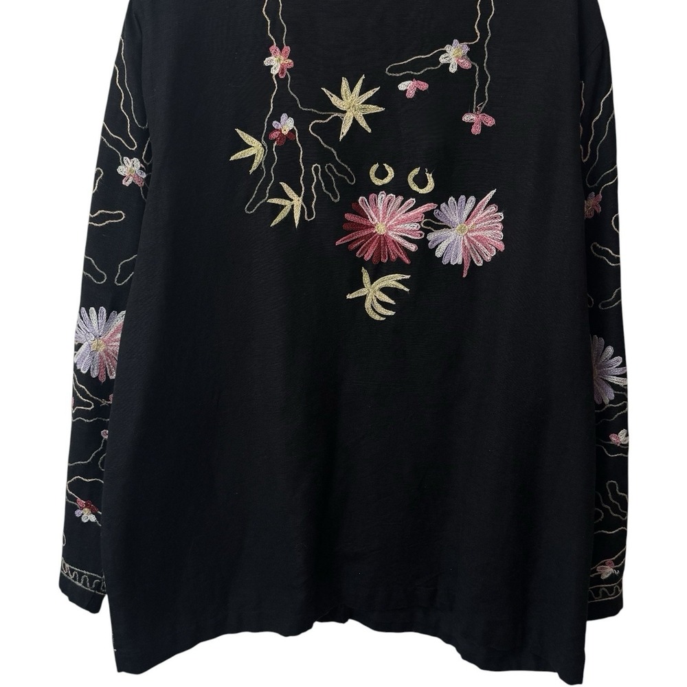 The Vermont Country Store Linen Blend Floral Embroidered Jacket Boho Feminine L - Picture 7 of 10